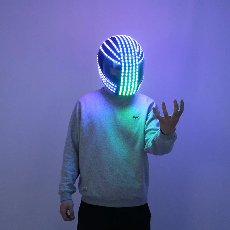 Colorful LED luminous helmet, cyberpunk cycling helmet, nightclub DJ performance costume, prop, party mask