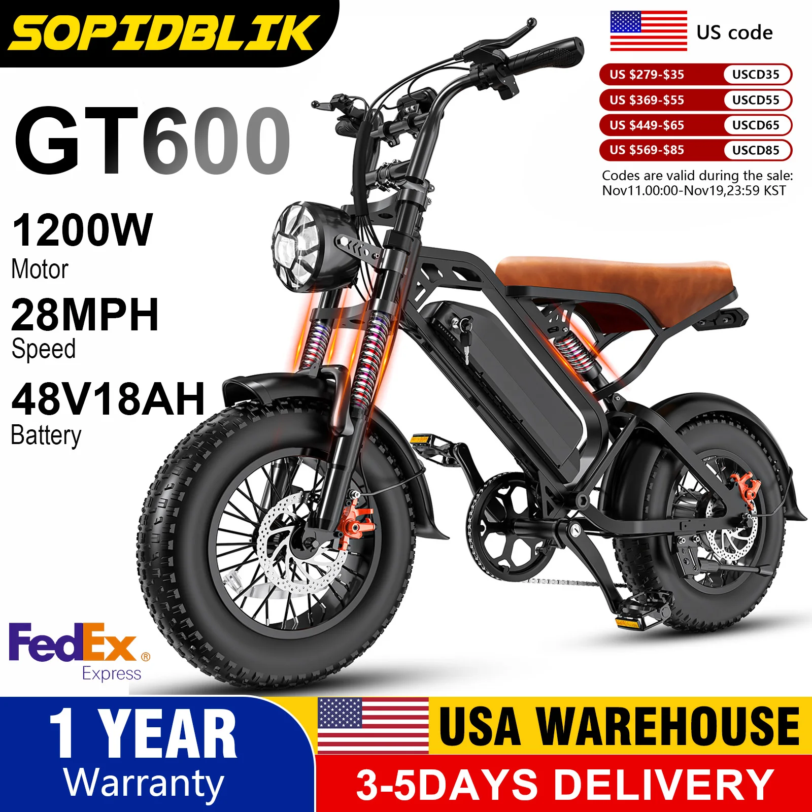 

SOPIDBLIK 1200W Adult Electric Dire Bike, 48V18AH Battery, Max Speed 28MPH, 16inch Electric Mountain Dire Bike,Multiple Damping