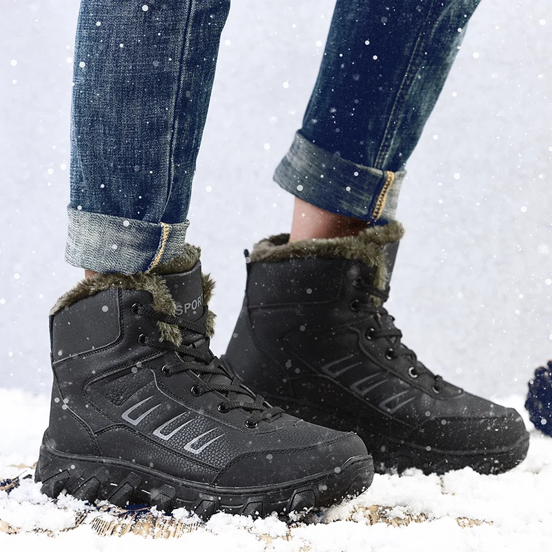 

Зимняя походная обувь, мужская обувь, уличная обувь с высоким берцем на шнуровке, сохраняющая тепло, плюшевая, на толстой подошве, износостойкая, противоскользящая спортивная обувь для мужчин