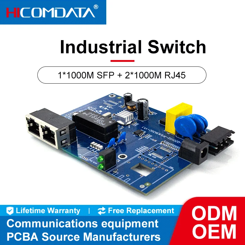 

HiCOMDATA Gigabit Industrial Ethernet Switch, Fiber Converter, Media Transceiver, 1G2E Switch PCBA, 1000Mbps