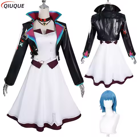 Arcane LOL Powder Wig Jinx Cosplay Women Costume for Female Girls Disguise Clothing Outfits Halloween Carnival Roleplay Suit