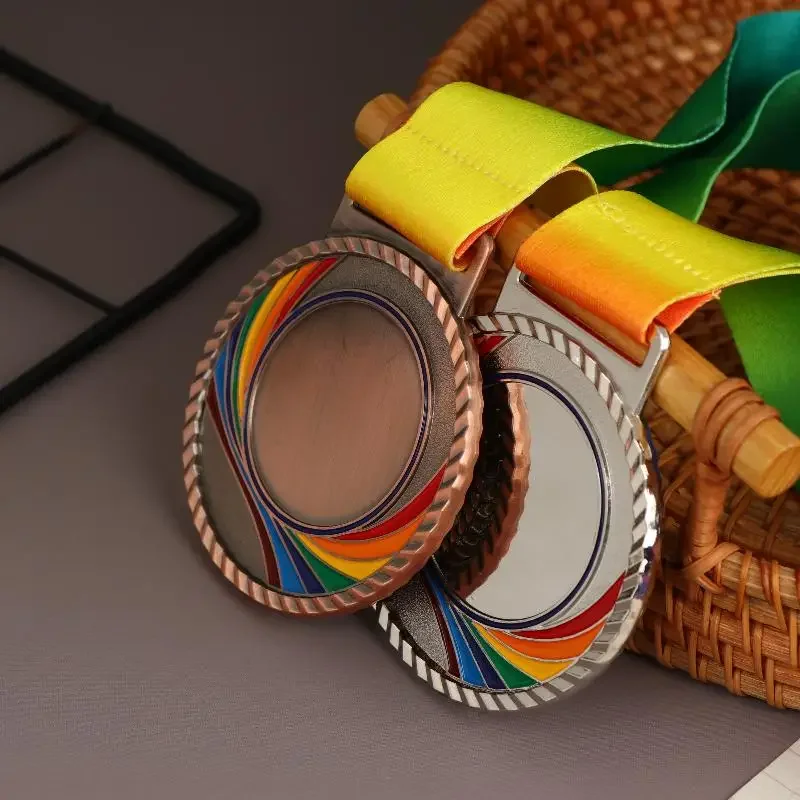 ميداليات جوائز معدنية مع شريط للرقبة على الطراز الذهبي والفضي والبرونزي للأكاديمية الرياضية أو أي قطر المنافسة #3