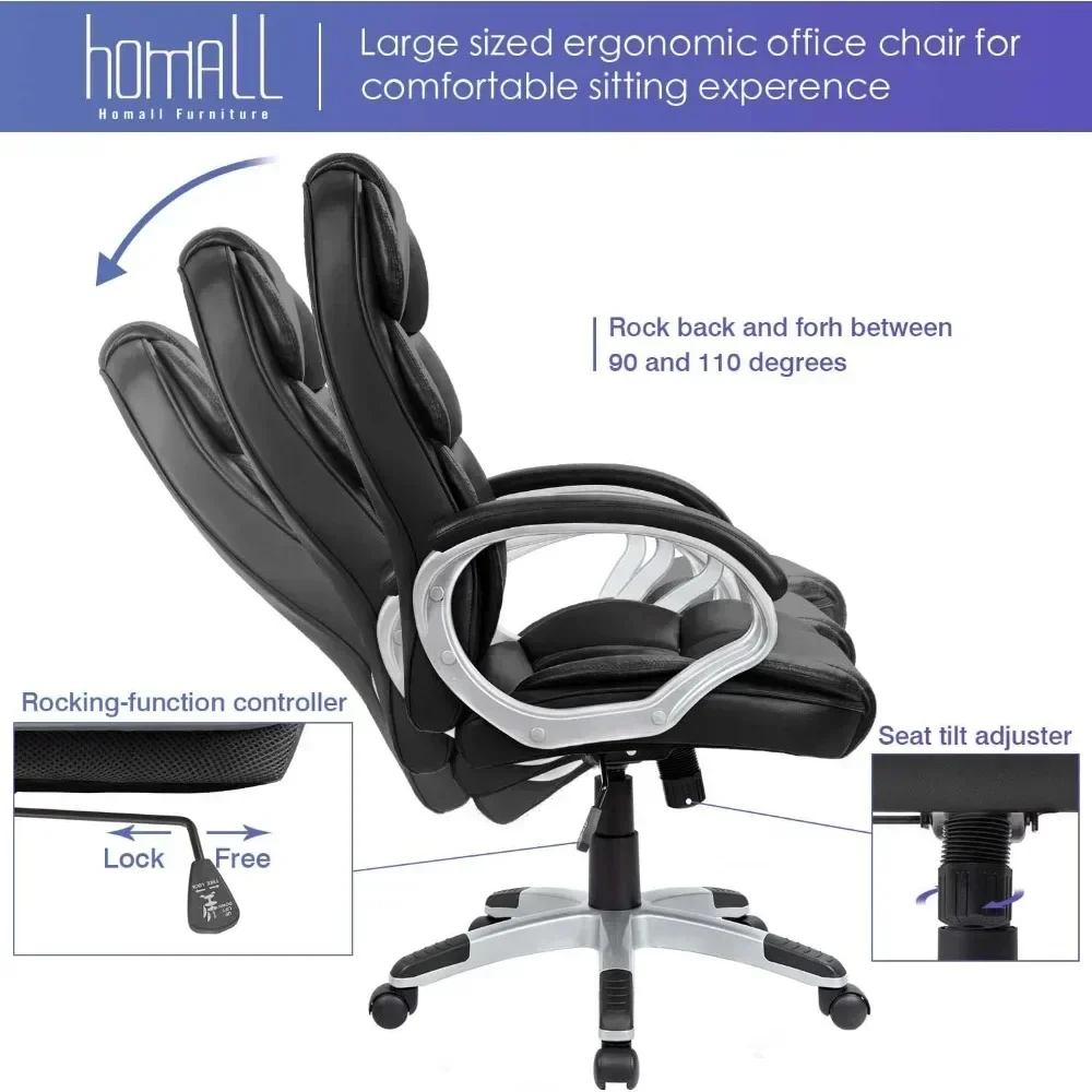 PU Leather Adjustable Height Modern Executive Swivel Task Chair with Padded Armrests and Lumbar Support