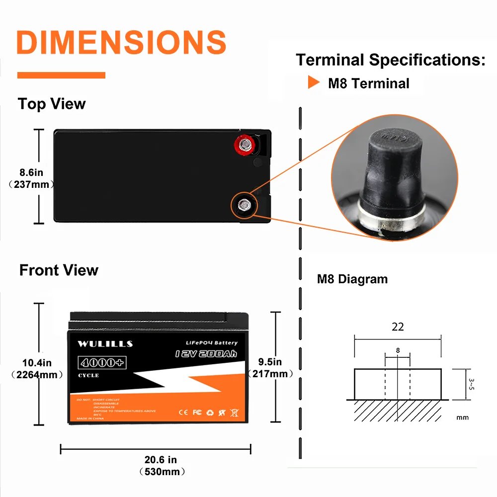 12V 200Ah LiFePO4 Battery Lithium Iron Phosphate Battery Built-in BMS for Solar Power System RV House Trolling Motor Tax Free