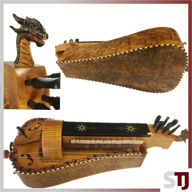 

Hurdy Gurdy Exquisite bird's eye wood inlay shell purfling ,6 strings 24 keys carved scroll