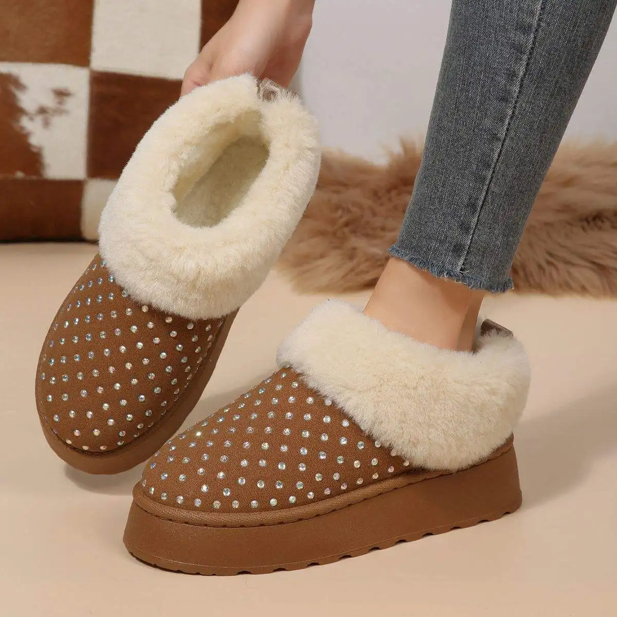

2025 Autumn Winter Women's Fashionable Snow Boots New Style Korean All-Match Foreign Style Comfortable Warm Non-Slip Cotton