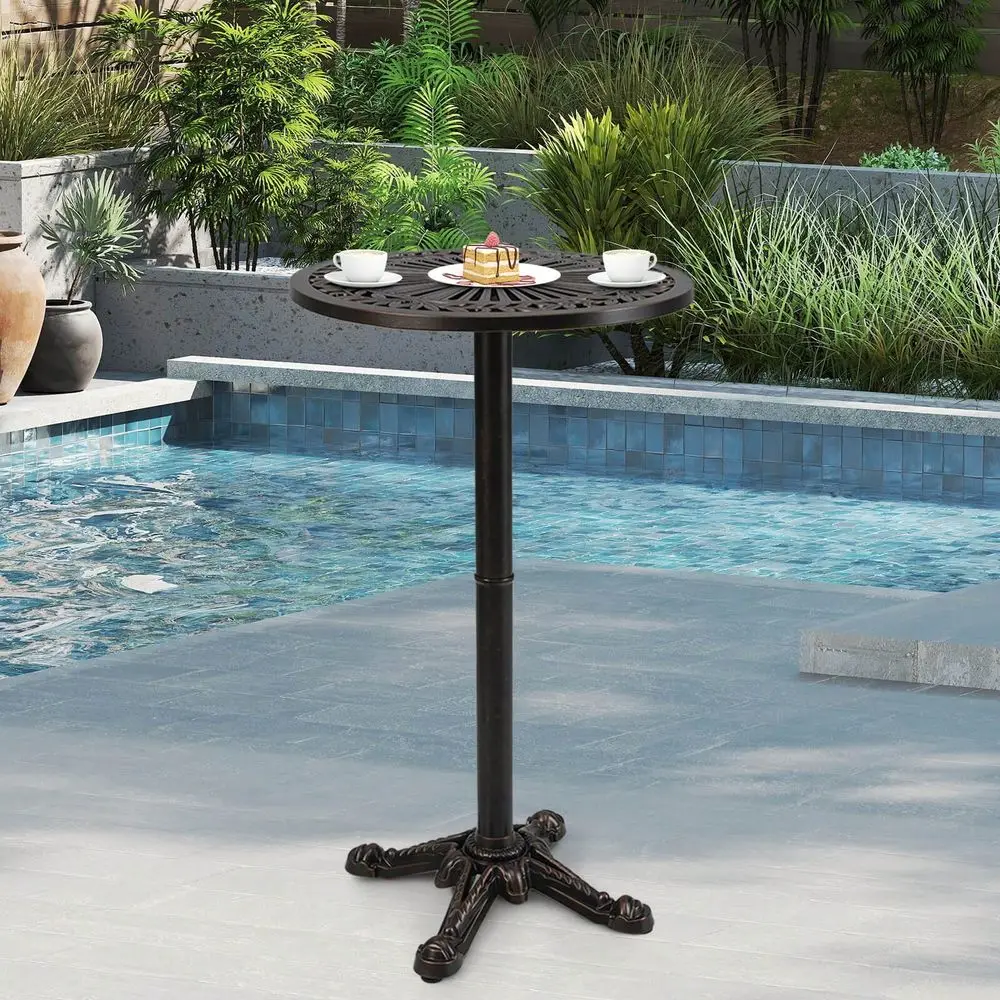 

Bar Table 24 Patio Round Bar Table With Carved Texture For Garden Backyard Balcony, Poolside