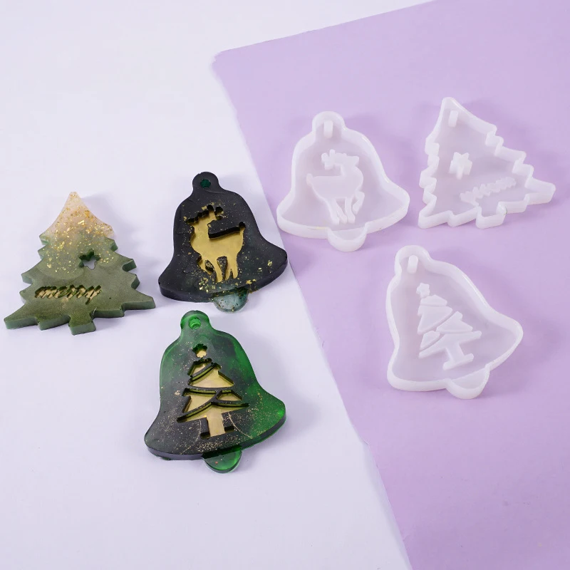 Christmas Pendant Silicone Mold DIY Epoxy Resin Mold Bell Elk Christmas Tree Hanging Tags Jewelry Making Home Decor Resin Crafts