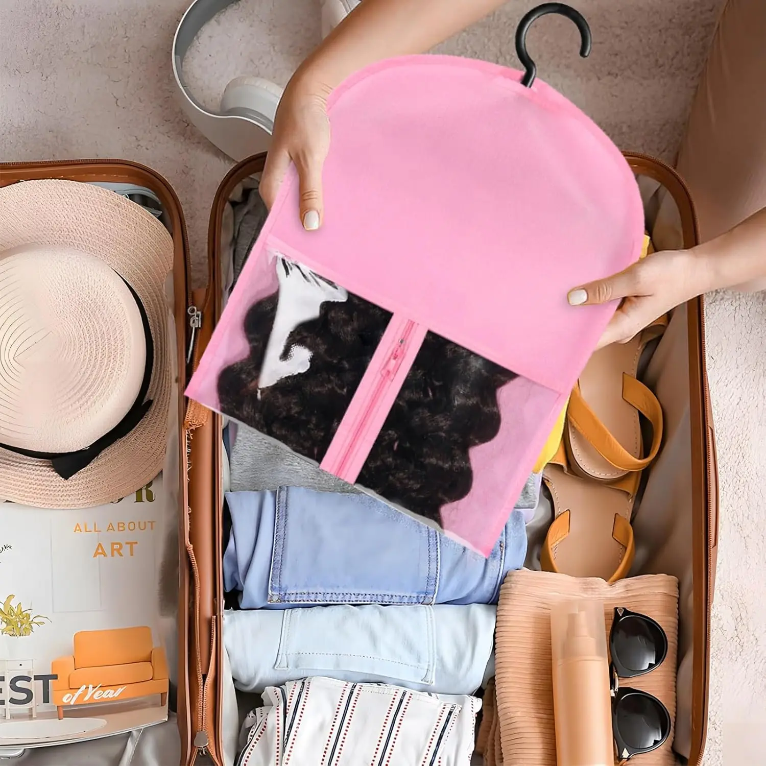 1PC Wig Storage Bag with Hook - Transparent Dustproof Portable Design, Suitable for Salon And Home Use