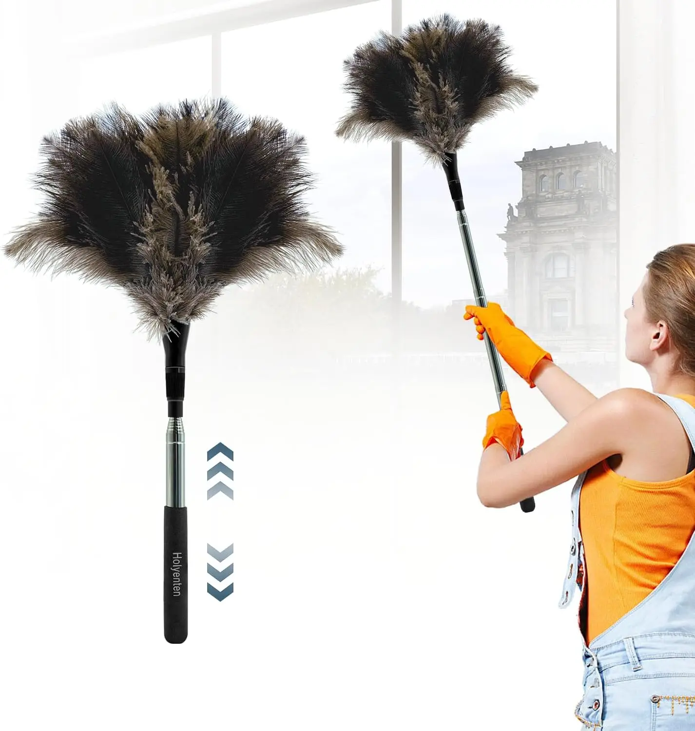 

Extendable Feather Duster 47 inches Long Handle Reusable Feather Duster for Cleaning Ceiling High Blinds Ostrich Feather Duster