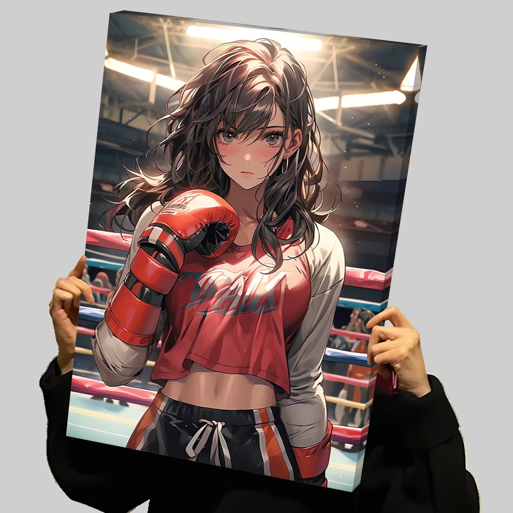 Anime Karate Girl Boxer Prints Poster Room Decorations Custom Boxing Canvas Painting Wall Art Home Decor Decorative Paintings