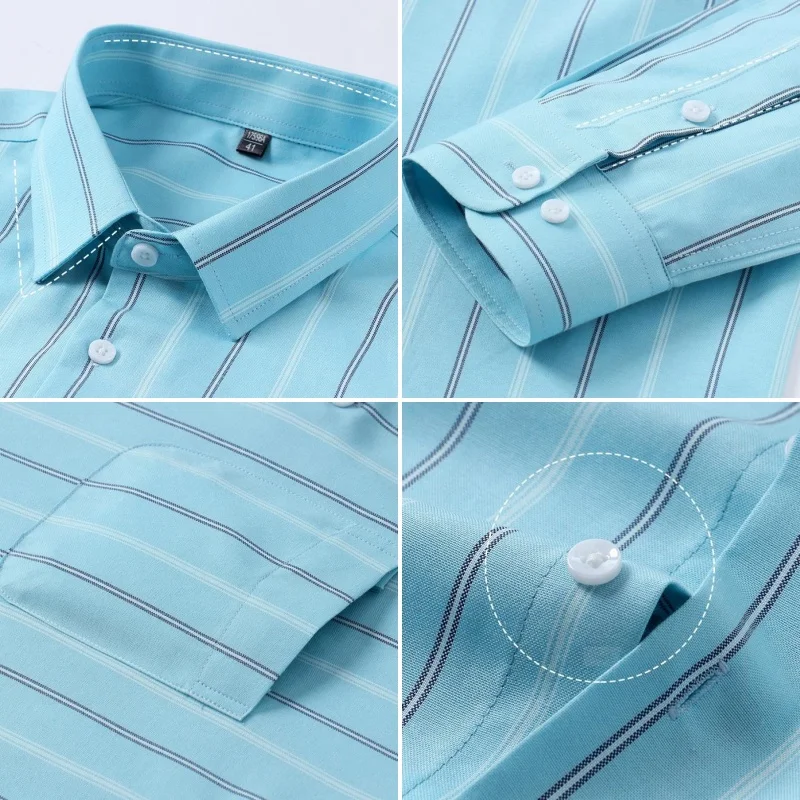 Men\'s Shirt Long sleeved Spring Autumn Oxford 100%Cotton Shirts Comfortable Breathable Business Casual Stripe Solid Color S-8XL