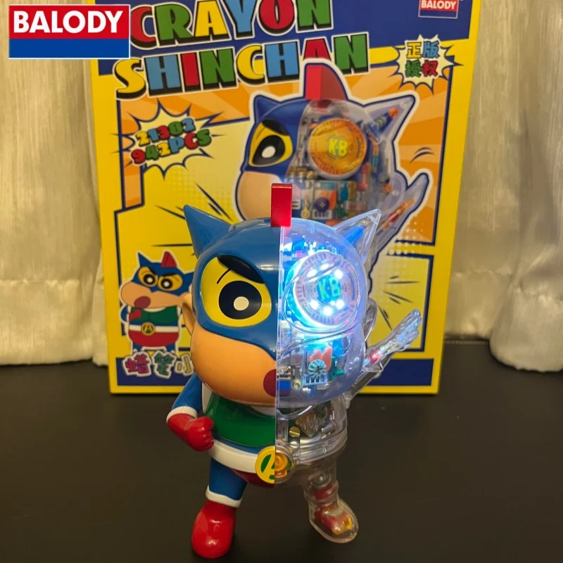 BALODY Blocs de construction semi-mécaniques Crayon Shin Chan, modèle d'assemblage lumineux, jouet de décoration de bureau, objet de collection, cadeau d'anniversaire