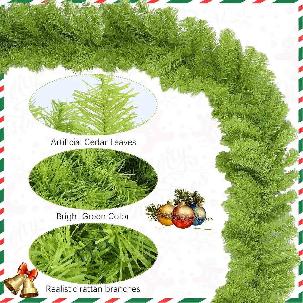 Guirlanda de Natal verde caprichosa de 15 pés para férias, vegetação interna e externa, ideal para escadas, lareira, trilhos, lareira, frente