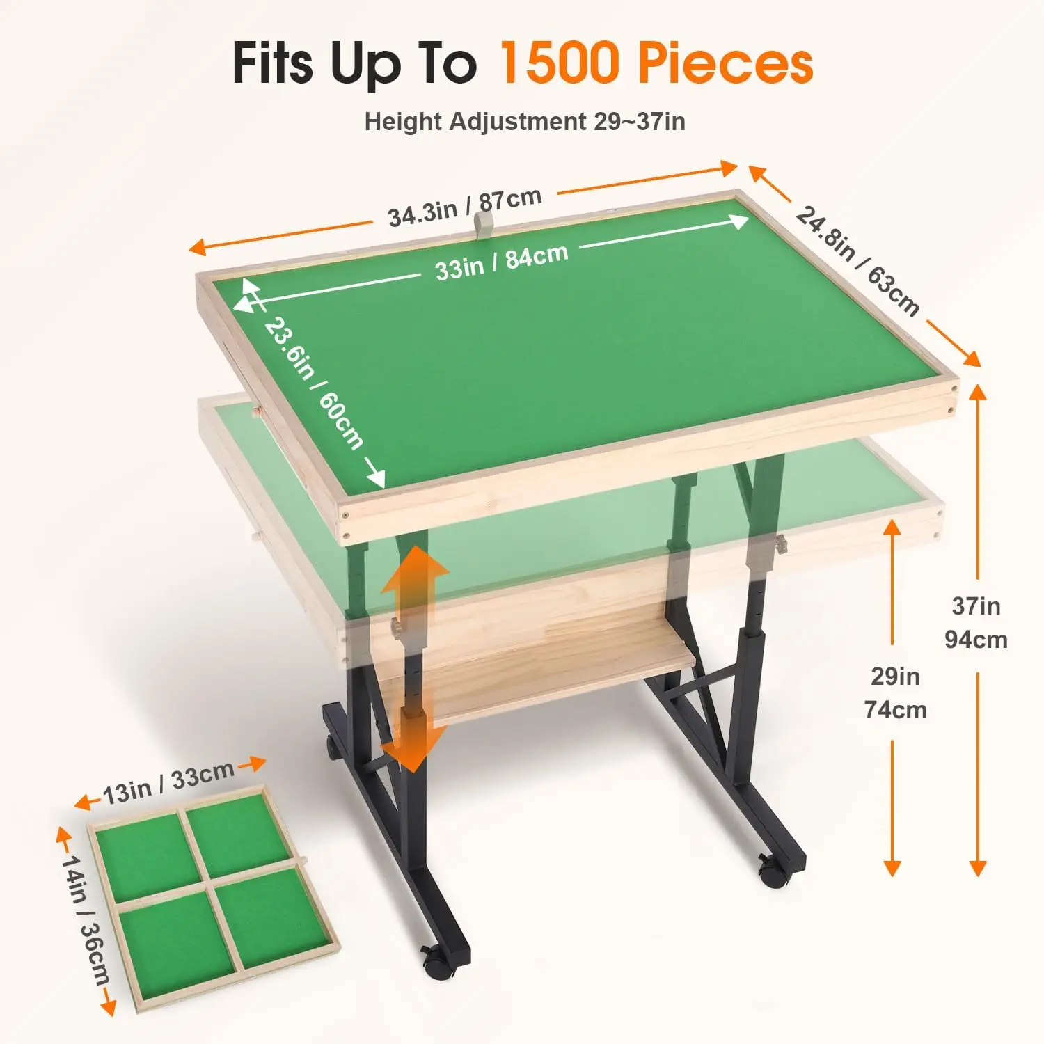 1500 Piece Puzzle Table with Drawers, 360° Rotating & 0-56° Tilting, 33.07
