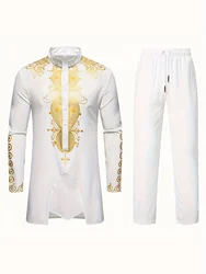 Traditional Culture Mens Suit Suit Muslim Suit Personalized 3D Printed Pattern Arabian Dress Loose Breathable Two Piece Suit