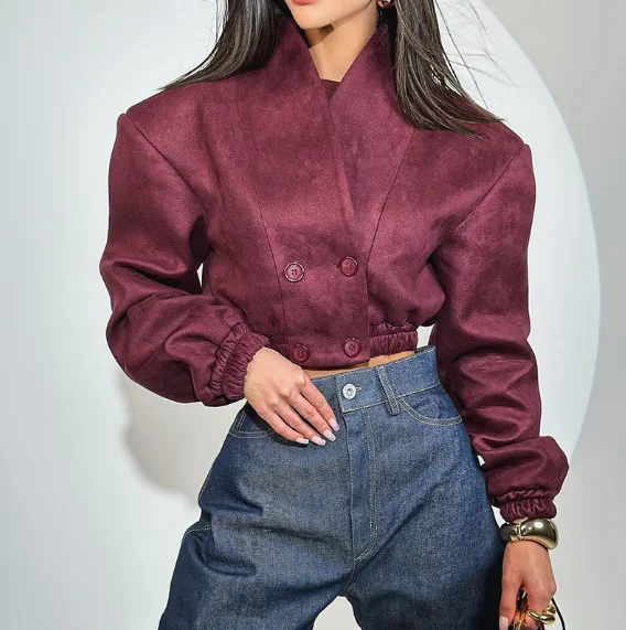 

Slim fit V-neck double breasted long sleeved short sleeved jacket