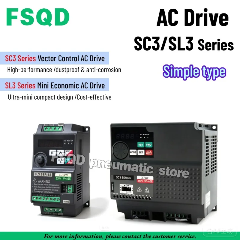 Mini Economic AC Drive C3-021 043-0.2K 0.4K 0.75K 1.5K 2.2K 3.7K 5.5K 7.5K/11KF 5K/18.5KF 22K SC3/SL3 Series Vector Control AC