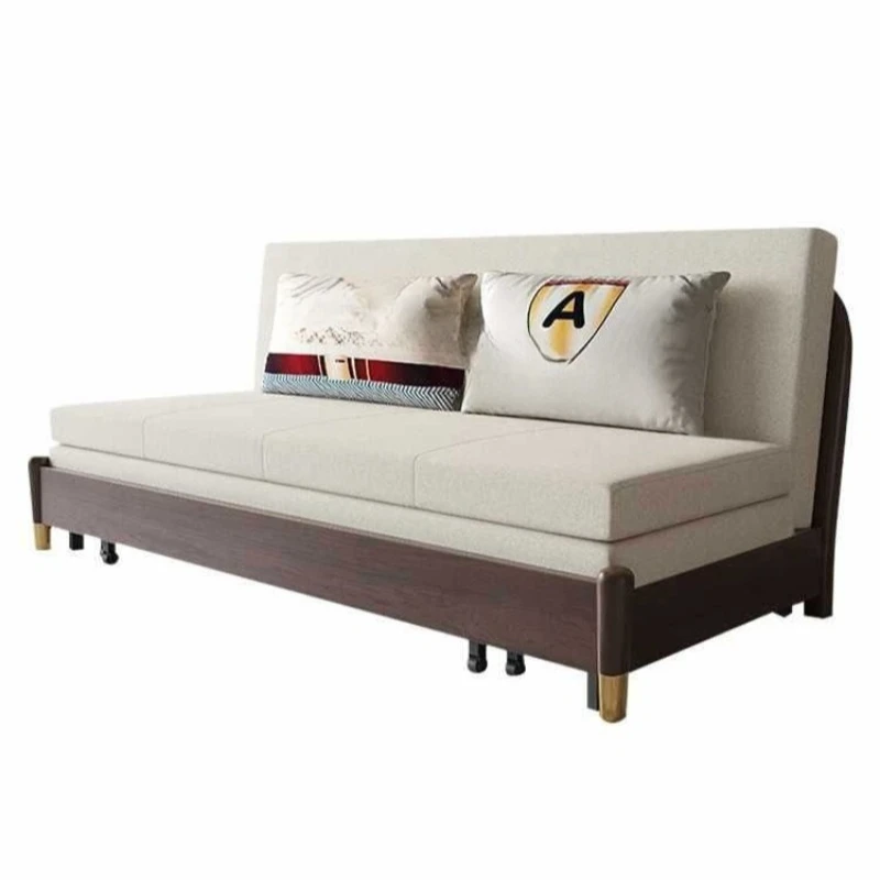 

Solid wood sofa bed dual-purpose small apartment Internet celebrity living room multi-functional single sofa bed