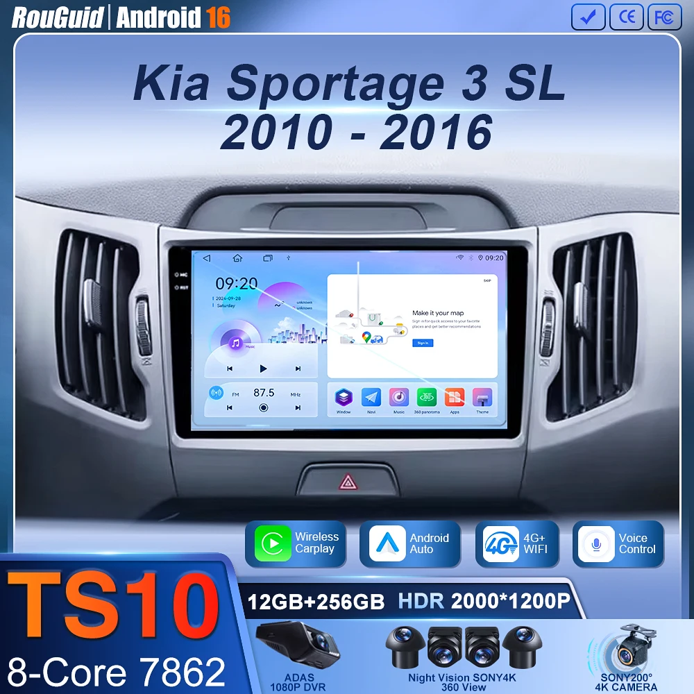 

For Kia Sportage 3 SL 2010 - 2016 Android 16 Carplay Auto 4G+WIFI GPS Car Radio Video Player Stereo BT Navigation Multimedia