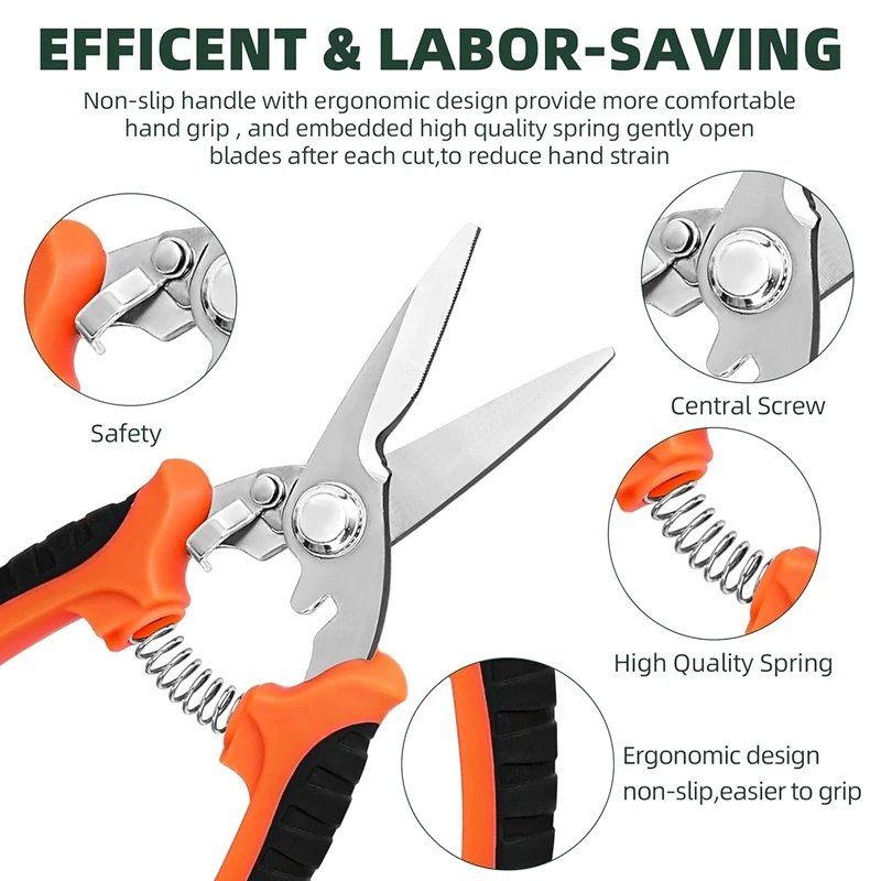 3 팩 정원 가지 치기 가위, 스테인레스 스틸 정원 가위, 원예 가위, 원예 가위, 정원 가위 내구성