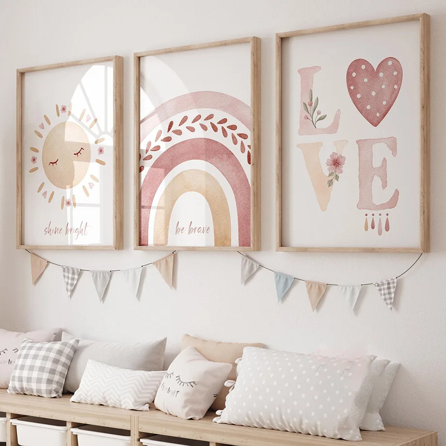 Watercolor Unicorn Sun Moon Rainbow Cloud Wall Art Canvas Painting Cartoon Posters And Prints Pictures Girl Kids Room Home Decor