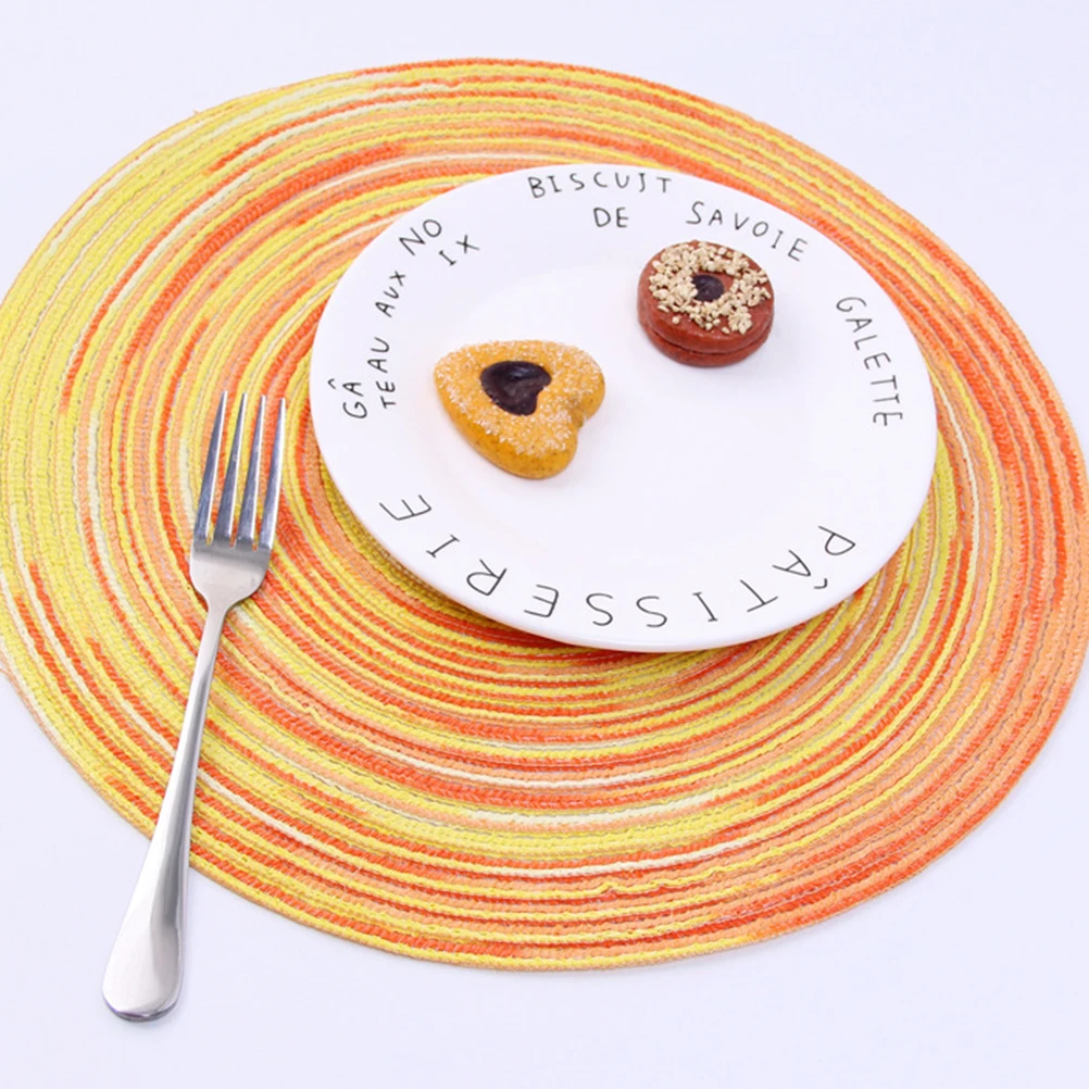 

2pcs Heat Resistant Placemat Hand-Woven Cotton Coaster Table Mat Cup Holder Home Decor Scratch Proof Table Protection Yellow