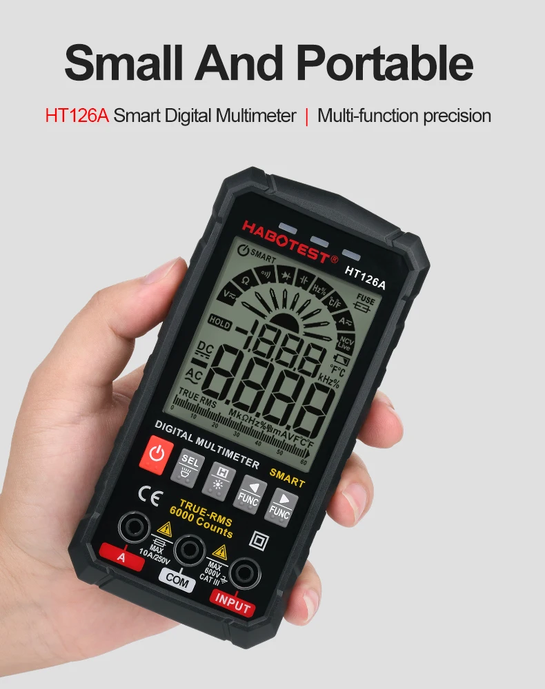 Habotest HT126A AC DC True RMS Data Hold Capacitance Electricians Auto Range 6000-Count 4-Digit Intrinsically Safe Multimeter