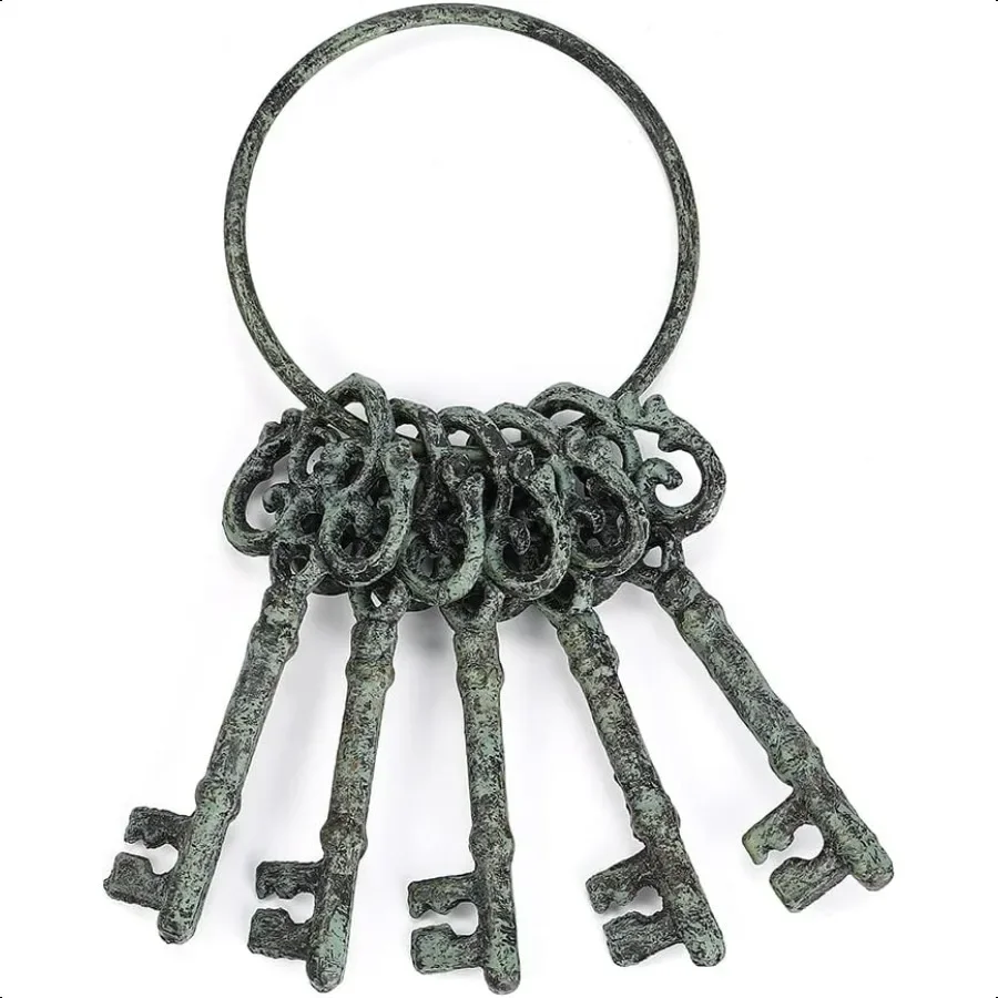 

8. Чугунный брелок для ключей, антикварные ключи со скелетом, чугунные декоративные ключи для поделок для винтажного декора стен, зеленая патина