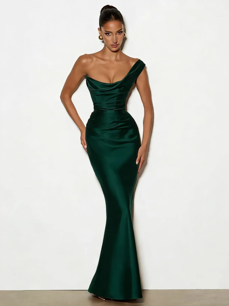 2026 Neues Einschultriges Abend-Maxikleid für Damen Sommer Satin Korsett-Kleid Party Ballkleider Rückenfreies Bandage-Kleid Sexy