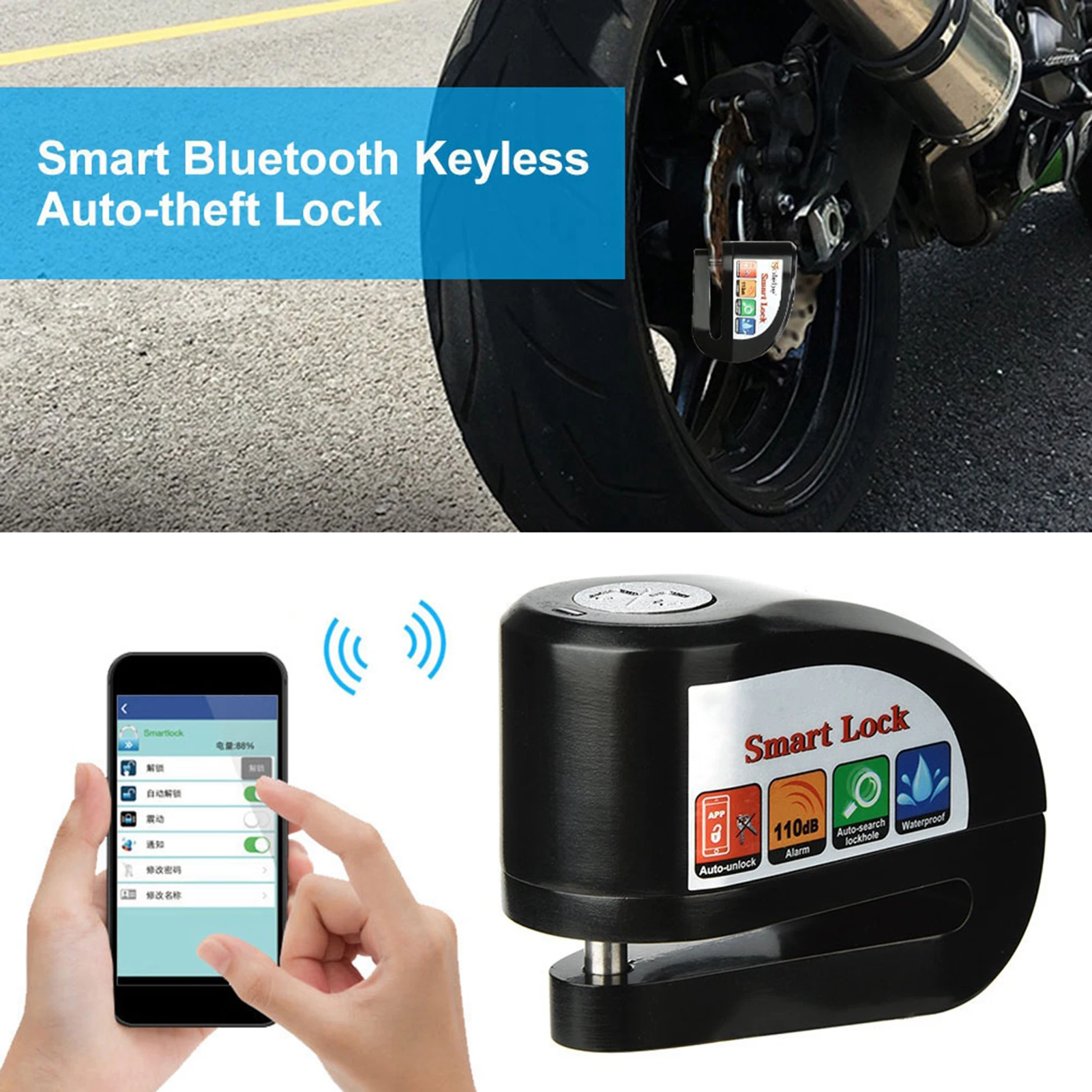 Bluetooth Lock Remote Control Lock Y801 Smart Bluetooth Motorcycle  Lock APP Keyless Auto theft Lock Smart Bluetooth Lock