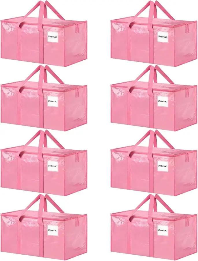 

8 Pack Extra Large Heavy Duty Moving Bags, Pink Storage Bins with Lids, Reinforced Handles & Heavy-Duty Zippers Moving Boxes Sto