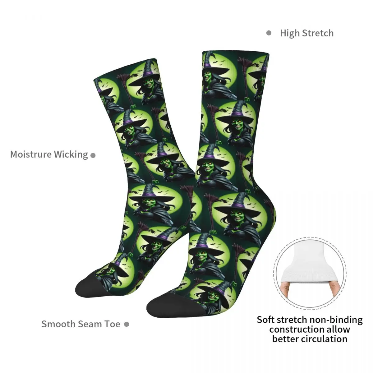 Wicked Witch Under The Full Moon Socks Harajuku Sweat Absorbing Stockings All Season Long Socks for Man Woman's Birthday Present