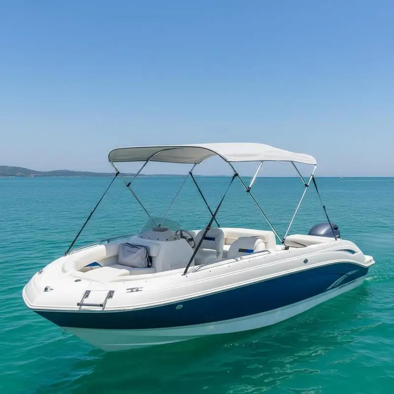 

3 Bow Boat Bimini Tops, 600D Polyester Canopy with Aluminum Alloy Frame, Waterproof & Sun Shade Boat Awning Canopy with Storage Bag, 2 Support Poles, 4 Straps, 6'Lx(54"-60")Wx46"H, Light Grey