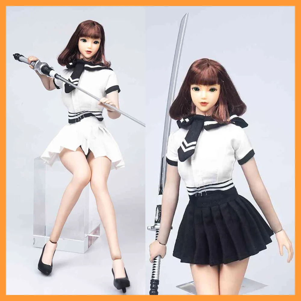 TYM151 1/6 Female Soldier Student Uniforms JK Killer Cos White Short Sleeves Shirt Pleated Skirt With Head Sculpt Fit 12