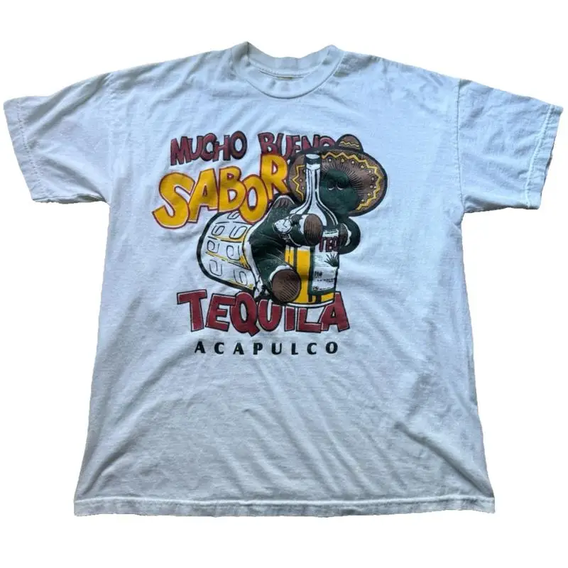 Camiseta Vtg Sabor Tequila L Mucho Bueno Acapulco México arte de dibujos animados divertido