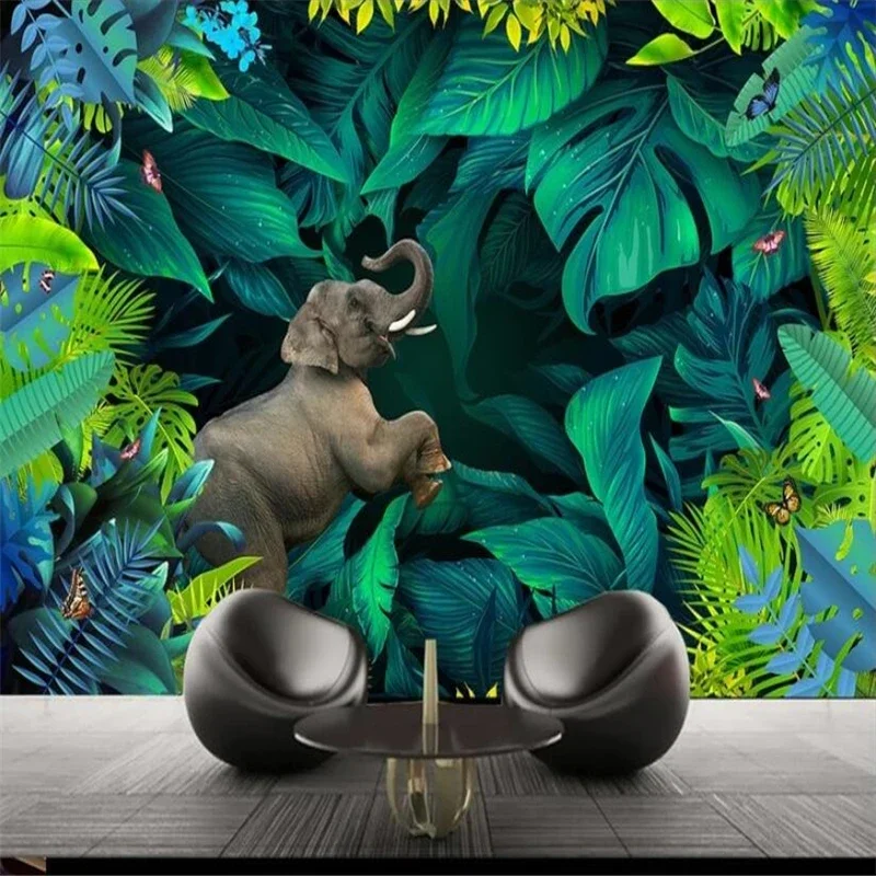 Custom Tropical rainforest plant elephant wallpaper bedroom animal wall papers 3D home decor Tropical rainforest room decoration
