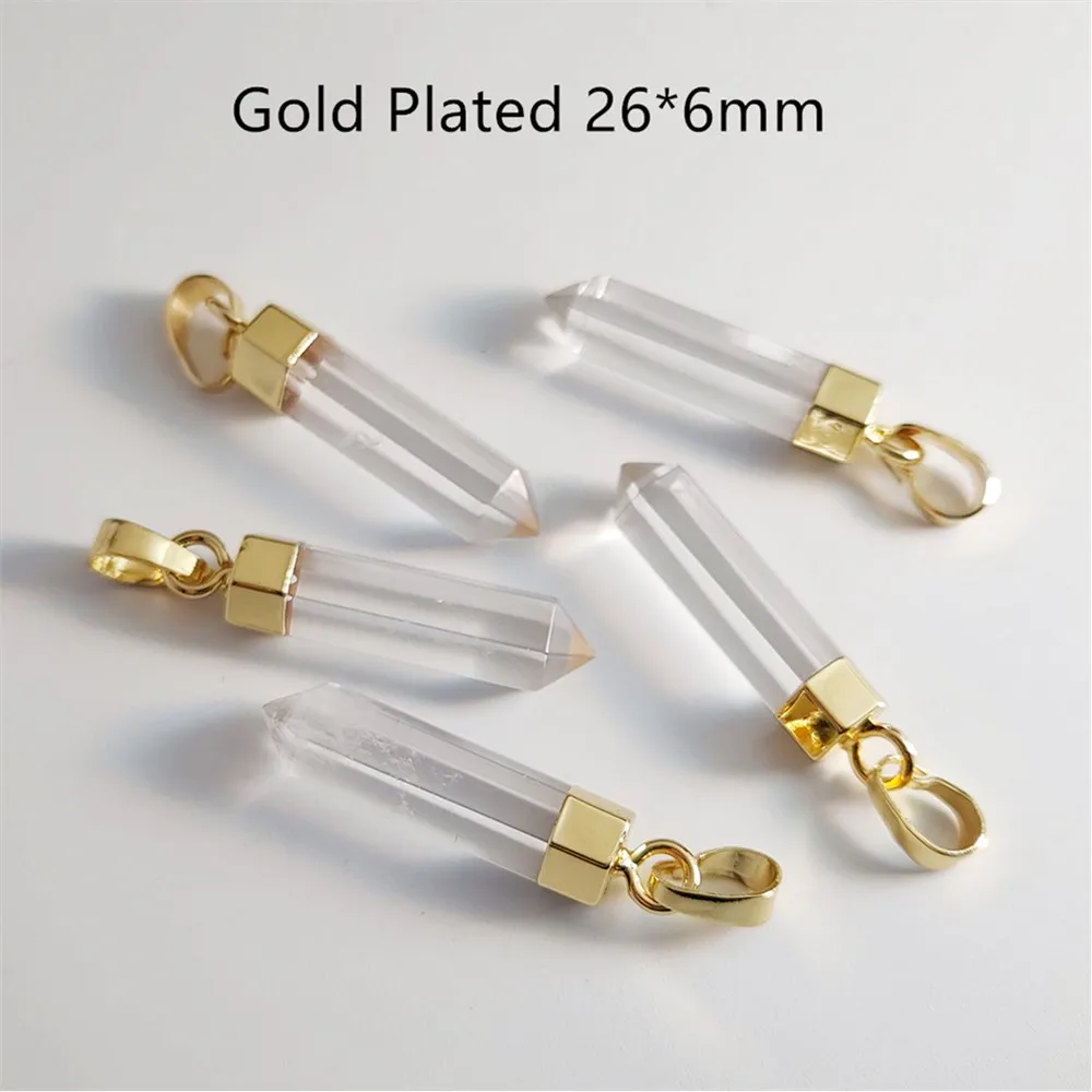 FUWO 1Pcs Lovely Natural Crystal Quartz Point Pendant,Golden Plated Accessories For Jewelry Making PD125