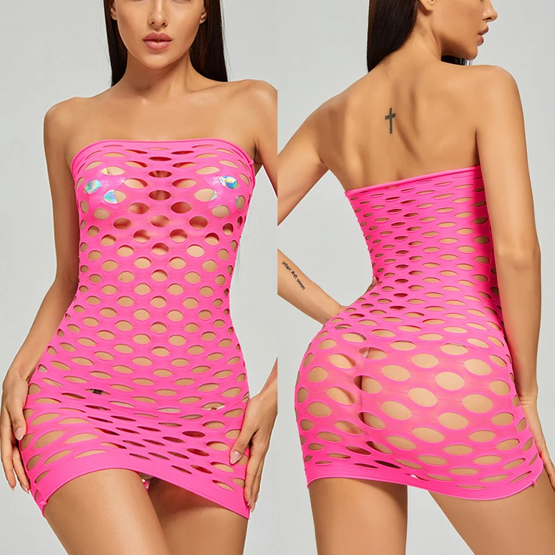 Moda Mujer Plus rozmiar damski kabaretki sukienka Sheer klub nocny Sexy Wrap body przezroczysta siateczka wycięcie Vestido Mini sukienka