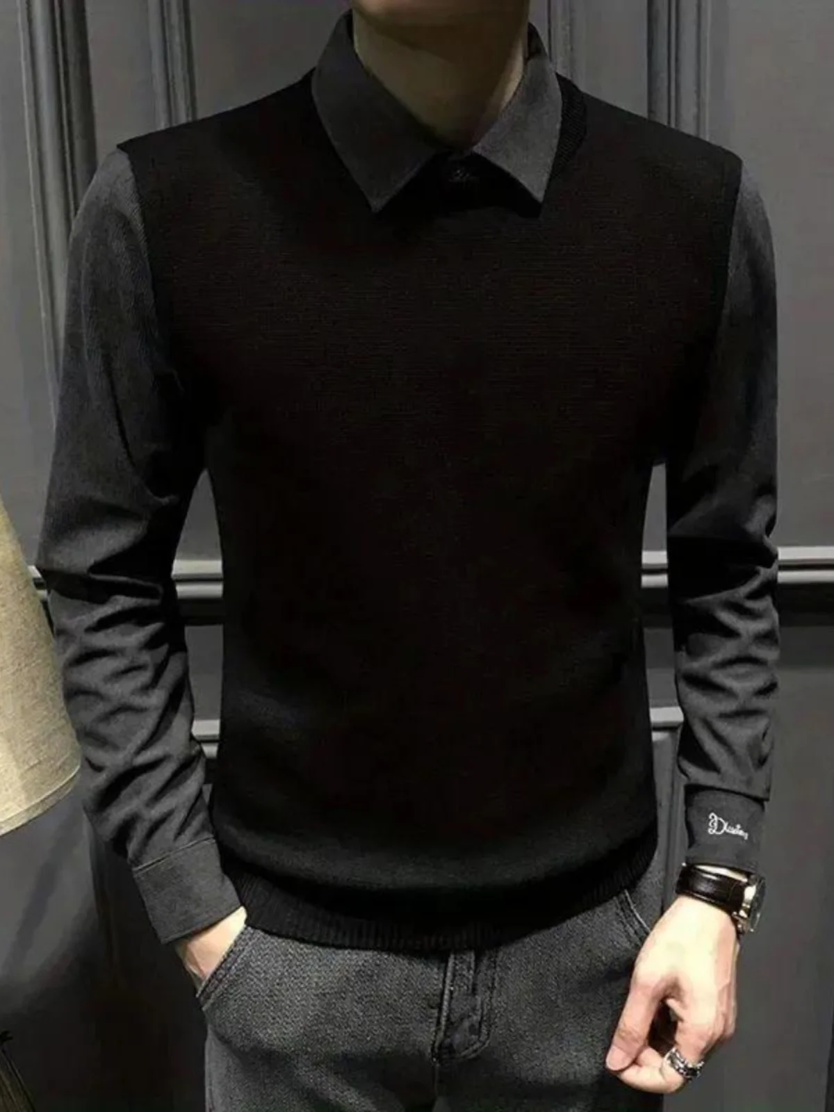 

Faionable Korean Sle Slim Fit Casual irt Men's Base Layer Top Sli Urban Look Spring Autumn Busin Casual