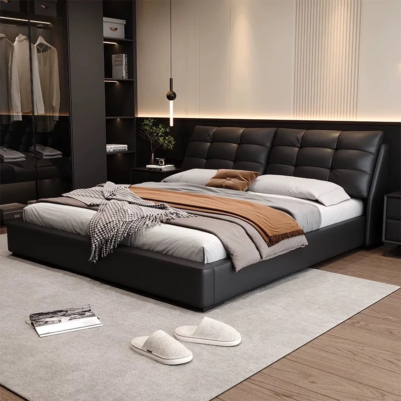 Modern Luxury Wood Box Bedroom Furniture Soft Up-holstered Beds king Size Padded Double Bed Frame Mattress Set Drawer Design