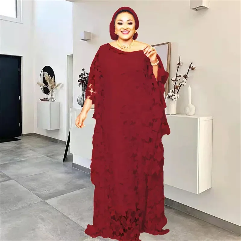 Lace Hollow African Dresses for Women African Clothes 2025 Dashiki Taditional Boubou Arabic Robe Abaya Kaftan Femme Musulmane image 3