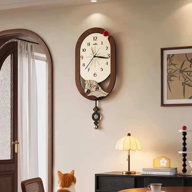Mid-century Style Living Room Wall Clock Nordic Minimalist Design Solid Wood Wall Clock Creative High-end Home Decoration FYWC