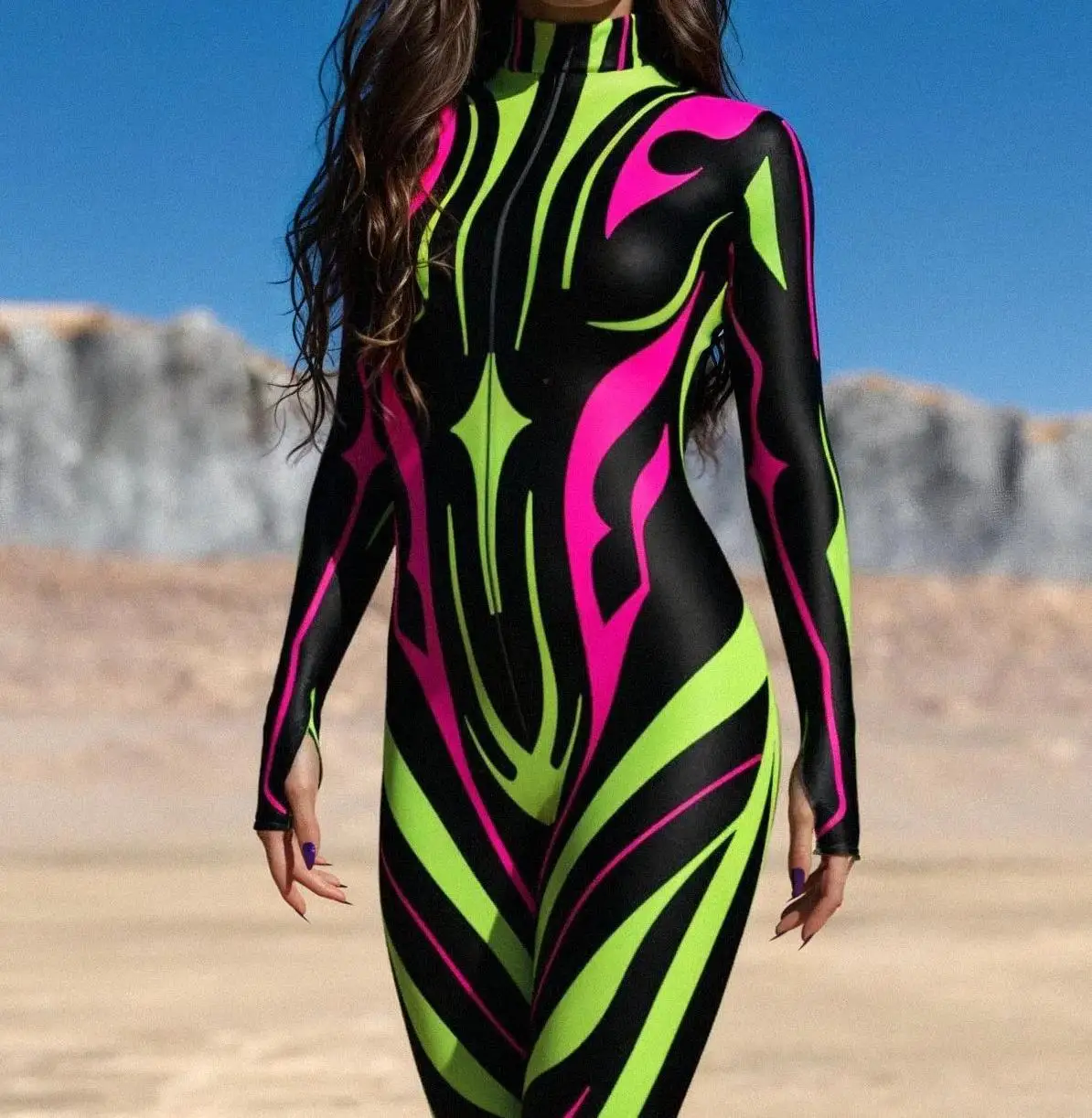 Halloween Bunter 3D-Druck Damen-Jumpsuit Erwachsener Sexy Rollenspiel-Bodysuit Party Bühnenauftritt Monos Catsuit Rave-Outfit – Detail 14