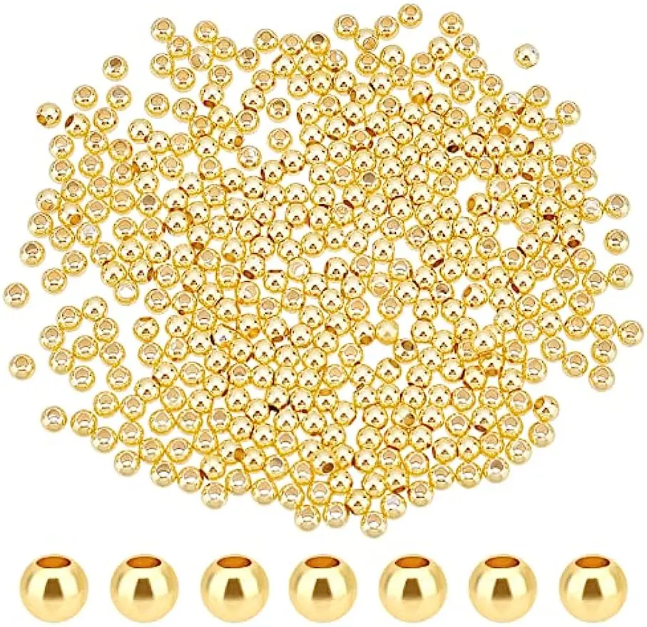 

500pcs 3mm Gold Beads 18K Gold Plated Beads Long-Lasting Round Smooth Spacer Beads Seamless Loose Balls Mini Seed Beads