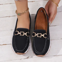 Fashion Metal Chain Women's Oxford Shoes Spring Autumn New Lightweight Loafers Large Size Slip-On Canvas Shoes Woman