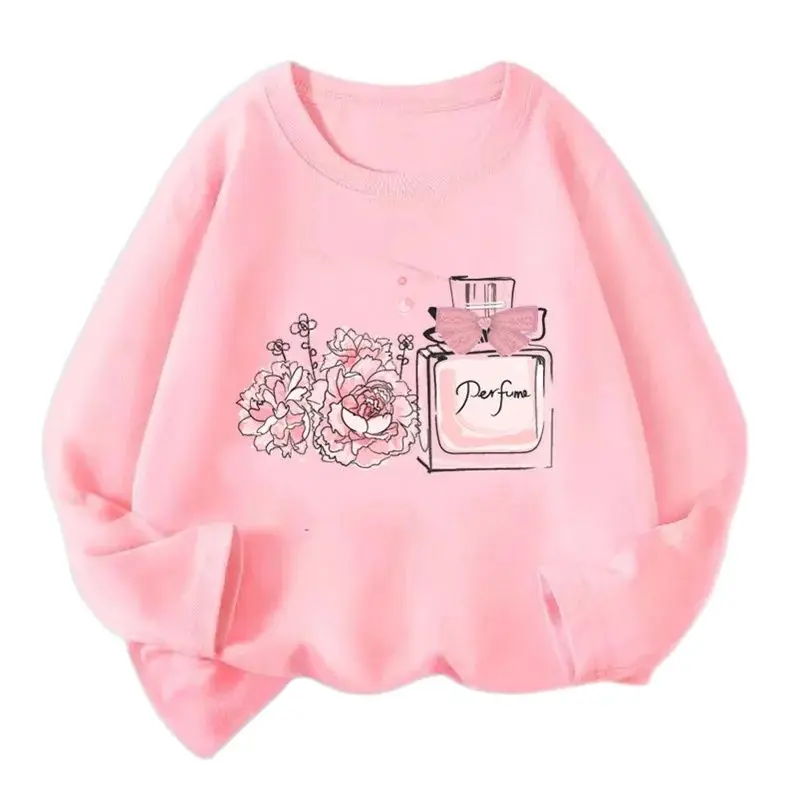 Girls Flower Perfume Bottle Long Sleeve T-shirt Kids Fashion Spring Clothes Children Cartoon Tops