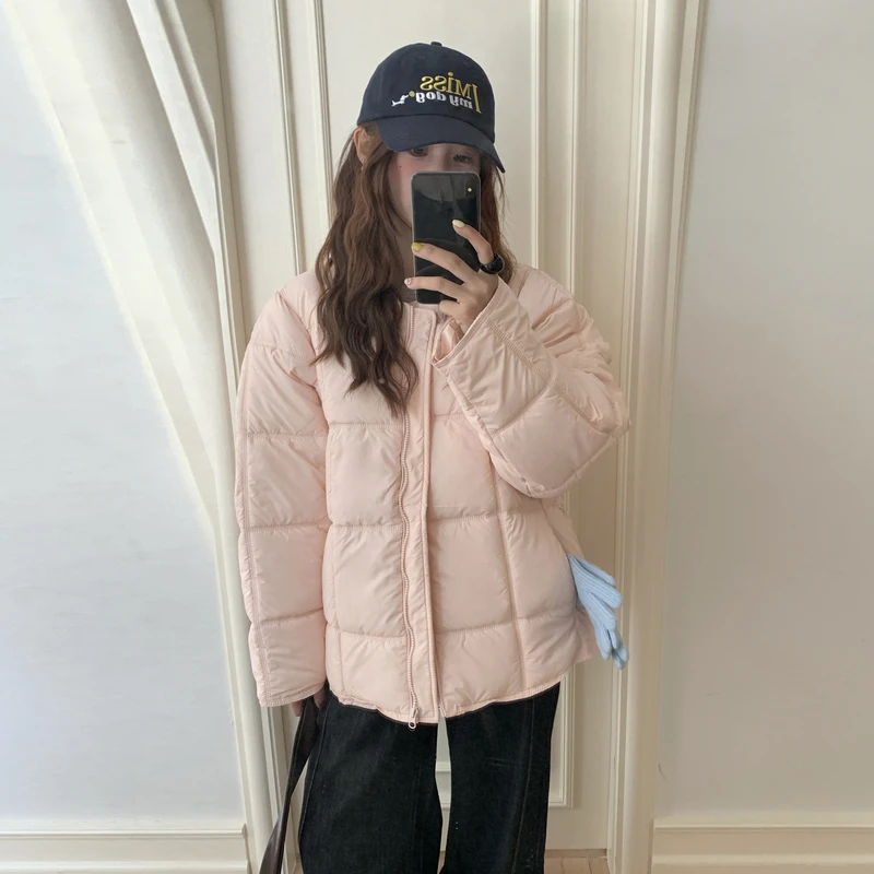 

Winter Jacket Women Square Down Design New Loose Casual Korean Round Neck Thick Cotton Warm Outerwear