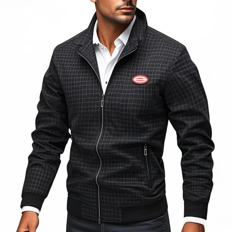 

Autumn Business Varsity Jacket Men Plaid Windbreaker Biker Coats Spring Thin Fashion Motorcycle Jackets Male Workwear Jackets