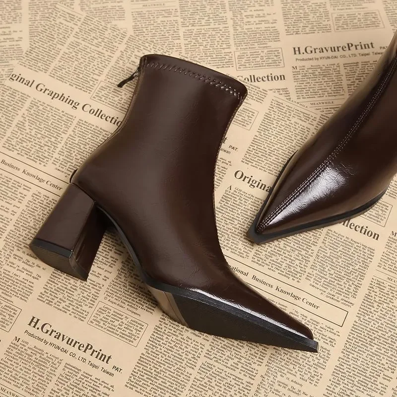 2026 New Women Trend Ankle Boots High Heels Short Designer Shoes Women Comfortable Autumn Elegant Outdoor Boots Zapatos De Mujer